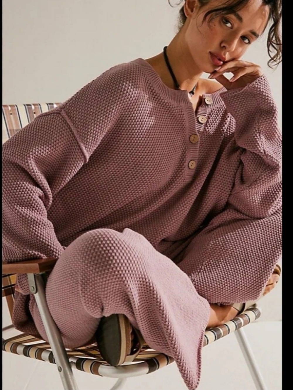 Free People Hailee Waffle Knit SweaterPant Set Size Large NEW